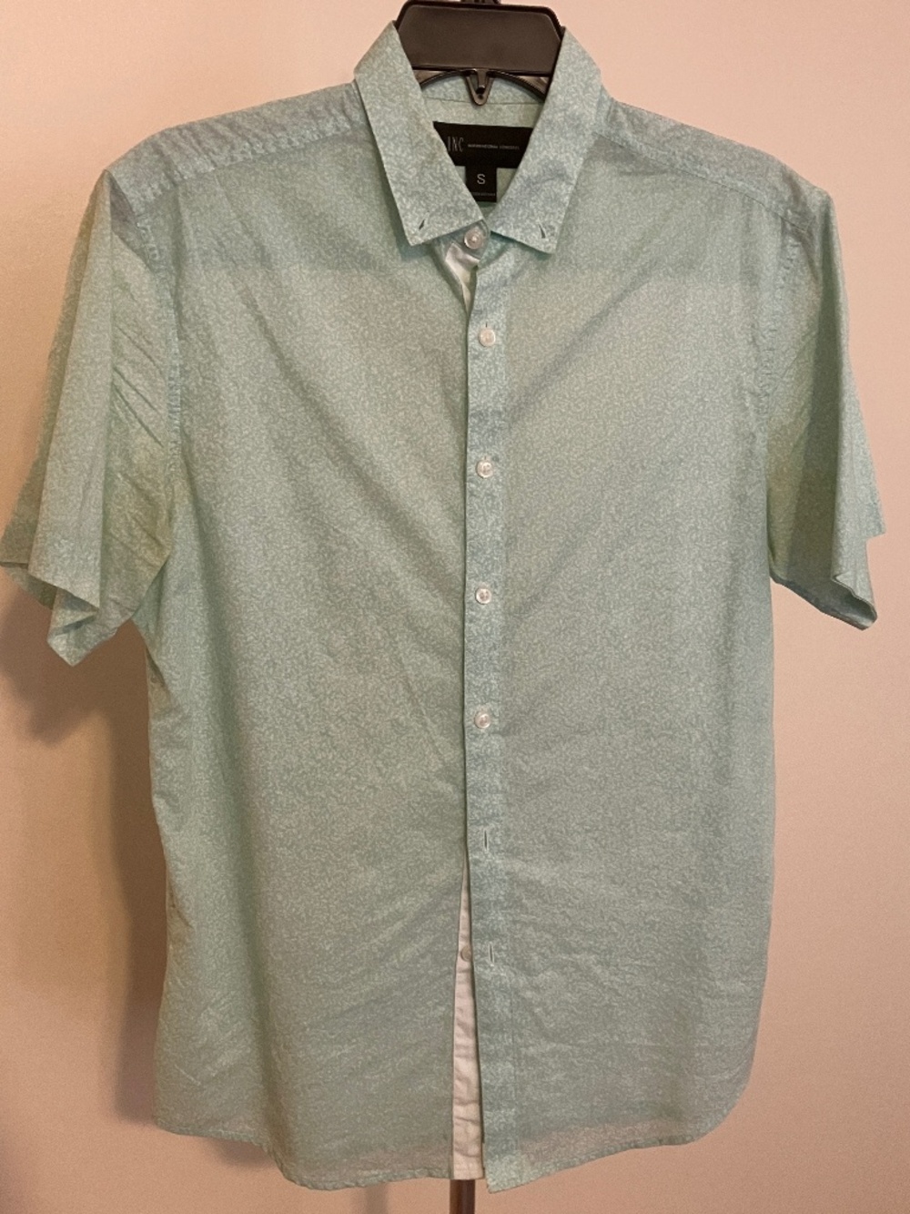 INC Men’s Small Light Mint Green Floral Print Short Sleeve Button Down Shirt